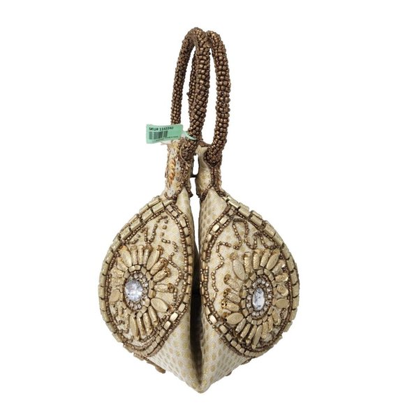 Polo Handbags - Vintage POLO Beaded Folded Fortune Cookie Purse Beige Gold Handmade Mini NEW